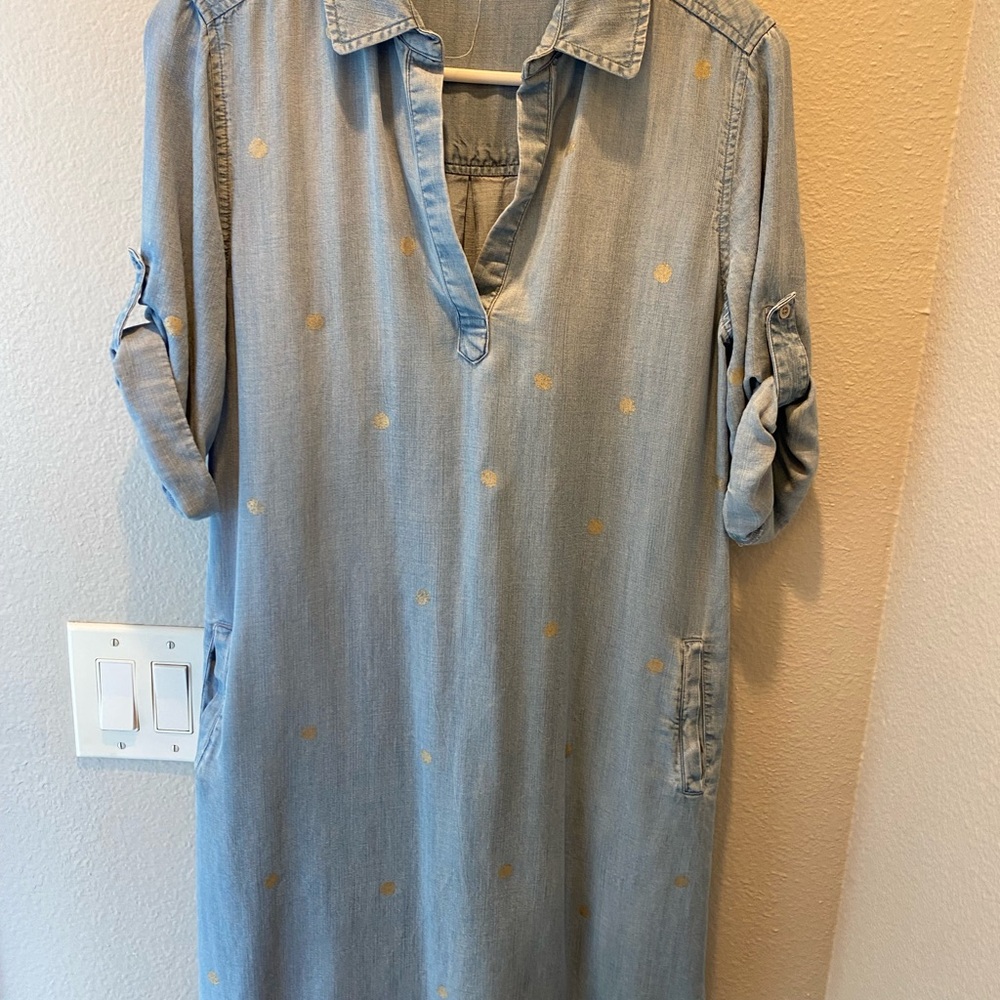 Anthropologie Cloth and Stone soft jean Dress with Gold Dots